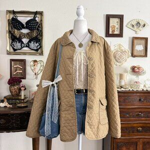vintage girly grunge twee tan colored quilted jacket w peter pan collar